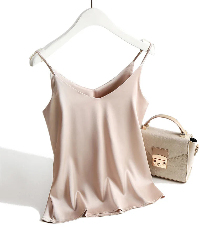 Women's Satin V-Neck Cami Top – Lightweight, Travel-Ready Style