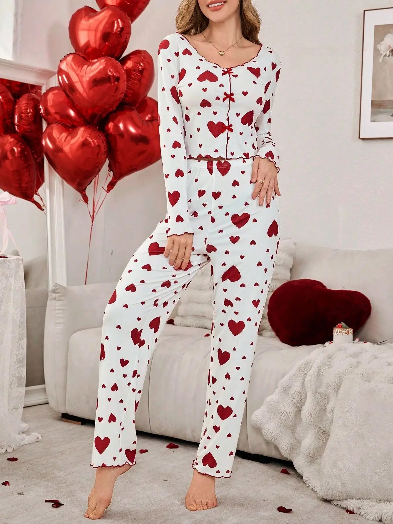 Heart Print Pajama Set | Women's Sleepwear Pajamas