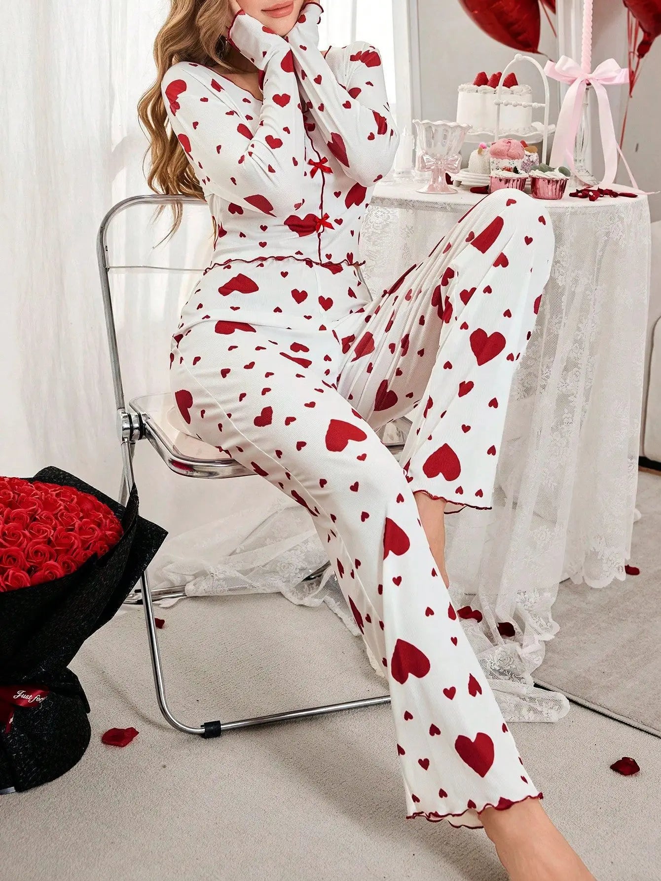 Heart Print Pajama Set | Women's Sleepwear Pajamas