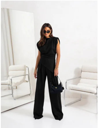 Elegante conjunto de dos piezas de verano para mujer con pantalones anchos