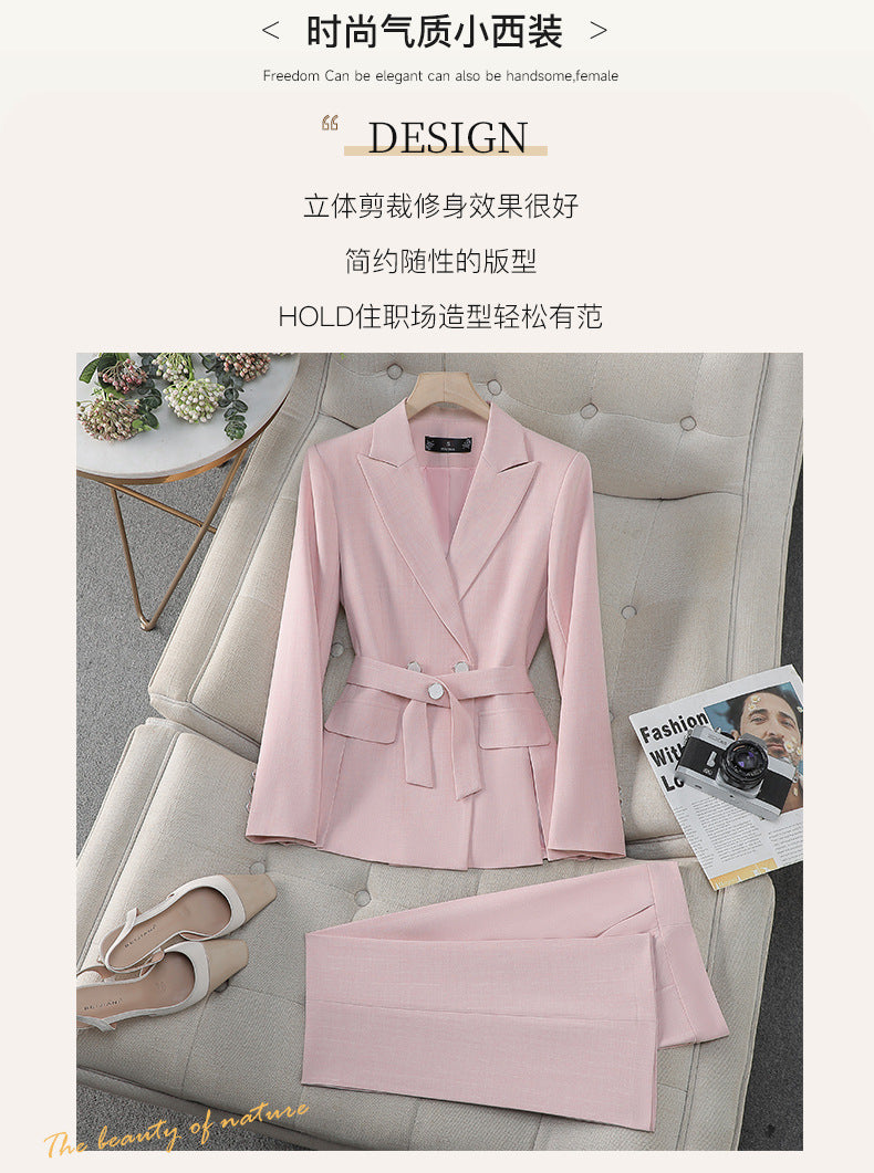 Cross-Border Professional Suit Set for Women, New Spring and Autumn Korean Style Casual Professional Attire, High-End Waist-Cinching Blazer Jacket