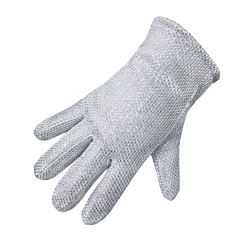 Kitchen Wear-resistant Anti-scalding Non-injuring Pot Steel Wire Gloves Five-finger Silver Wash Bowl Gloves Heat-insulated Oil-removing Waterproof Gloves