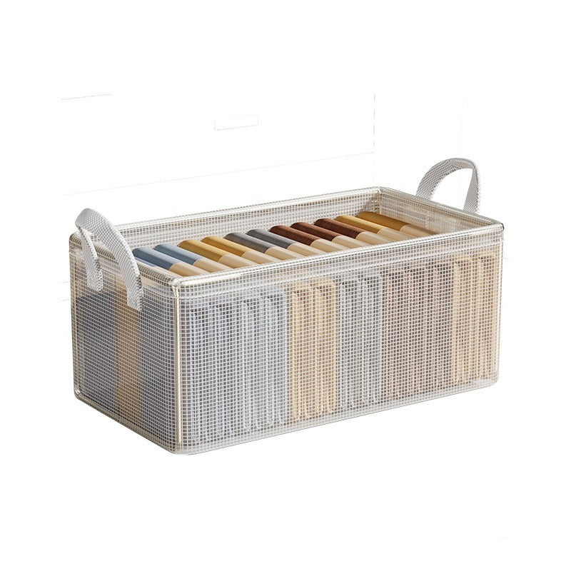 New Installation-Free Steel Frame Transparent Storage Basket Without Lid Folding Clothing and Pants Storage Basket Socks and Sundries Storage Box