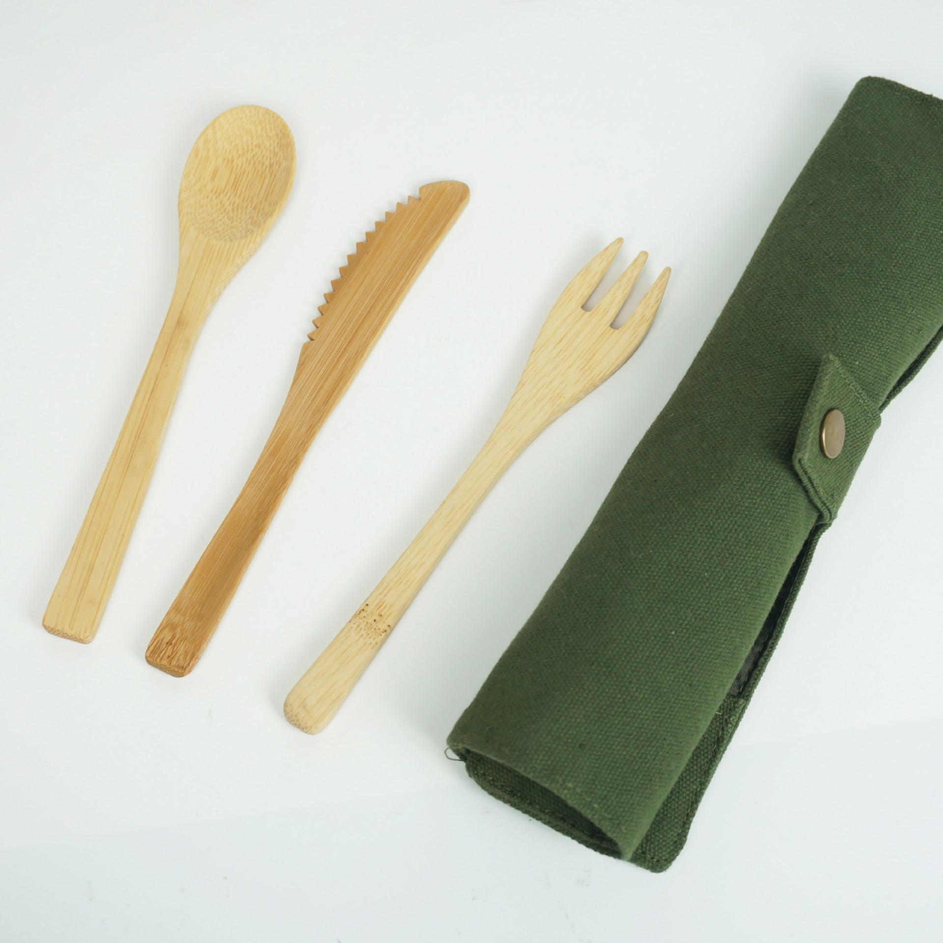 Factory cross-border selling bamboo tableware portable suit bamboo knife bamboo fork bamboo spoon cloth bag l bamboo tableware suit wholesale