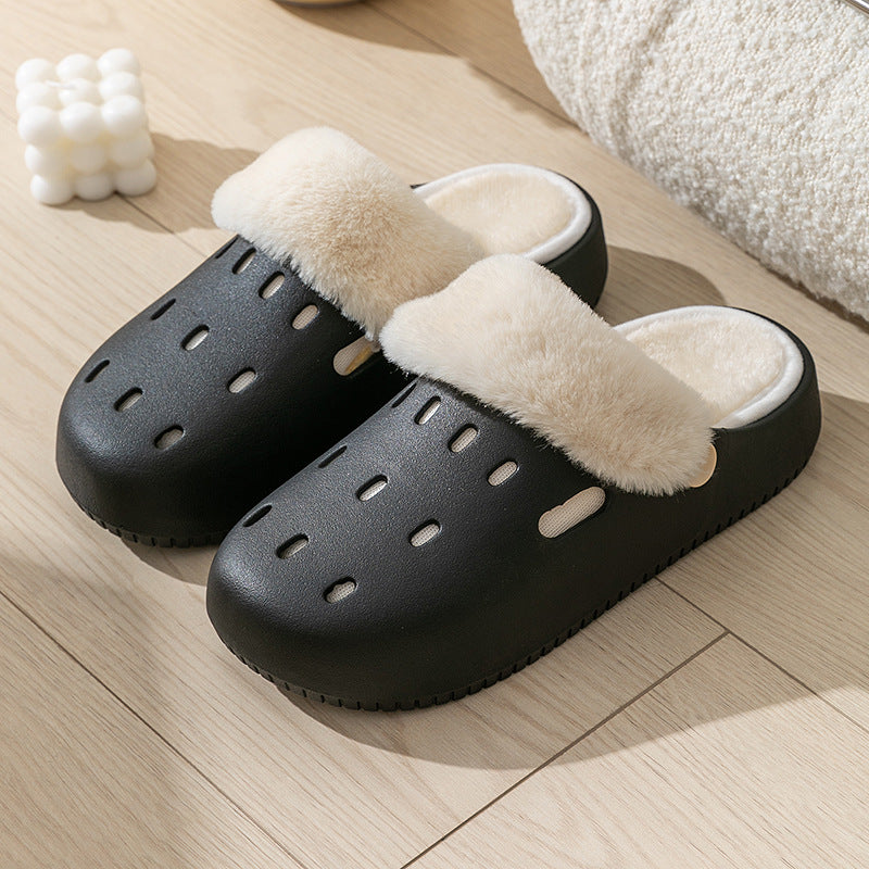 Plush Croc Shoes Women's Winter 2025 New Outerwear Fashion Internet Celebrity Couple Thick-Soled Removable Cotton Slippers for Men
