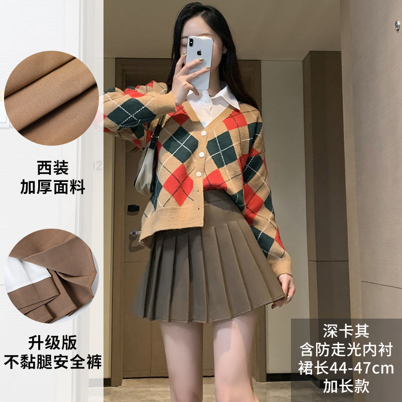 Pleated Skirt Women's Summer Jk Skirt Slimming Look New Plaid Skirt High Waist Korean Style Black A-Line Skirt Large Size Short Skirt