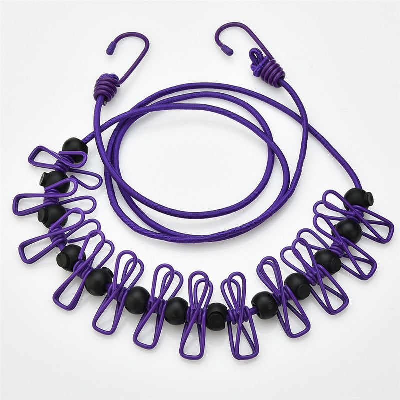 Creative Outdoor Elastic Windproof Clothesline with Positioning Buckle Korean Style Clothesline with Windproof Clip 12 Clips