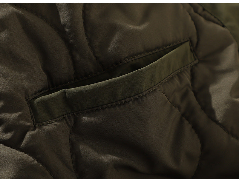 Japanese Retro Collarless Quilted Jacket Men's Windproof Workwear Layered V-Neck Snap Cotton Coat Men