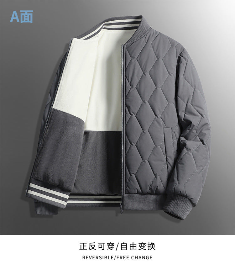 Double-sided stand collar cotton-padded jacket jacket men's winter fleece-lined thickened cotton-padded jacket fashion brand relaxed-fit warm bread suit for lovers