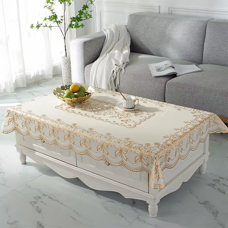 PVC Bronzing Tablecloth Rectangular Coffee Table Mat Oil-proof Waterproof No-wash Anti-scalding Heat Insulation Tablecloth European Style Table Mat
