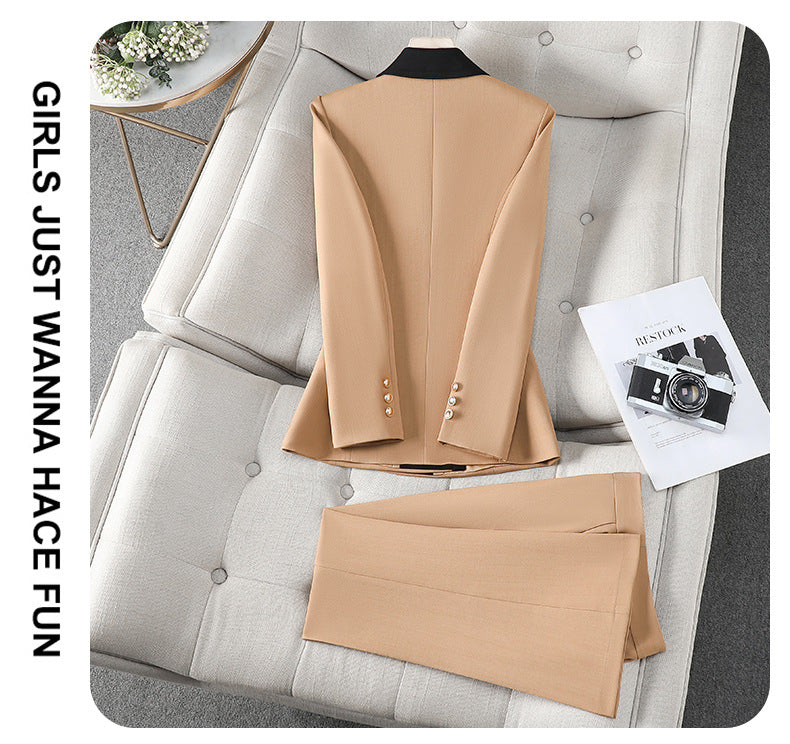 Cross-Border Women's Blazer for Spring and Autumn, New Style with a High-End Feel, Color-Blocking, Fashionable and Elegant, Goddess-Like Host Professional Suit