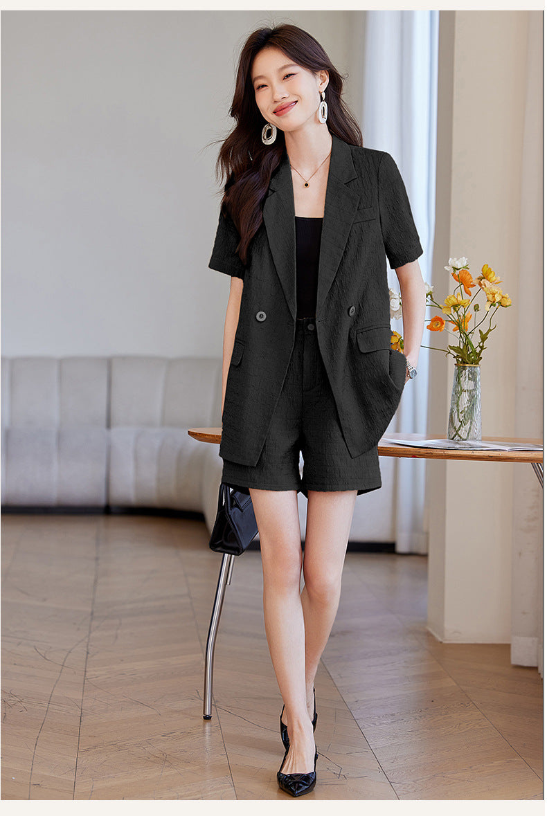 Black Short-Sleeved Suit Jacket for Women 2025 New Summer Thin Fashion Casual High-End Loose Shorts Suit