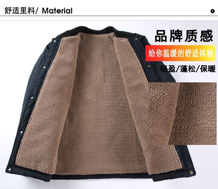 2024 Winter New Style Fleece-Lined Warm Cotton Jacket for Middle-Aged Men, Stand-Up Collar Short Style Cold-Proof Cotton Coat, Padded Large Size Dad's Jacket