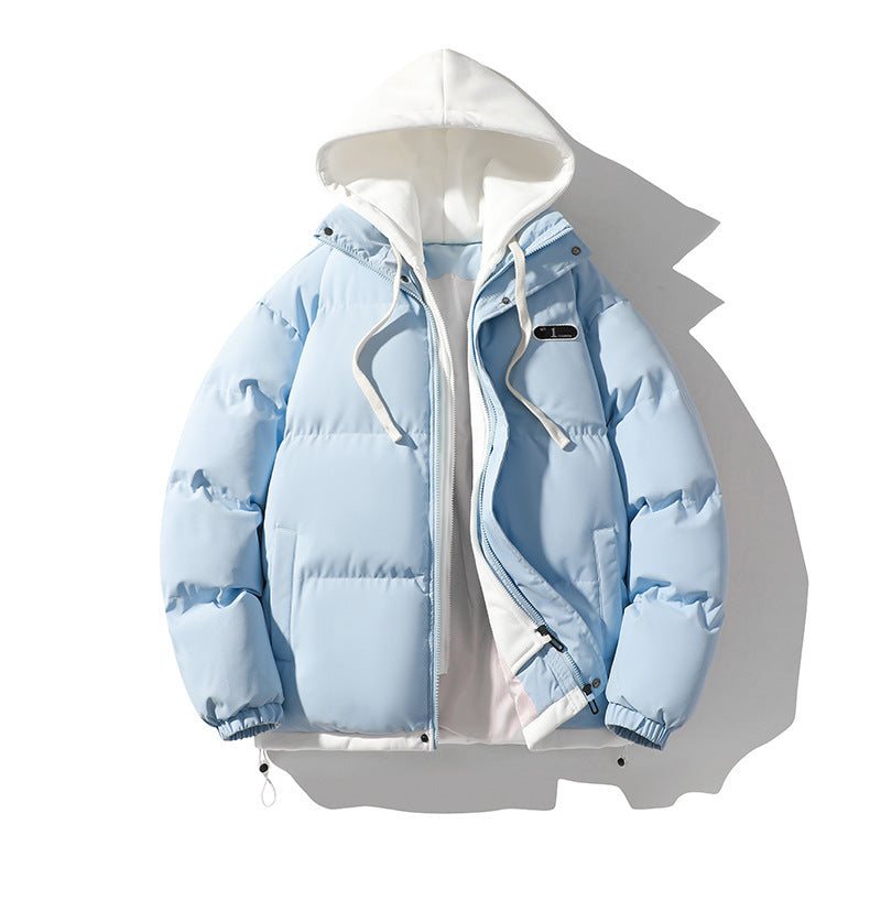Men's Cotton-Padded Jacket Winter Cold-Proof Cotton Jacket Hooded Fake Two-Piece 2024 New Youth Cotton-Padded Jacket Couple Trendy Brand