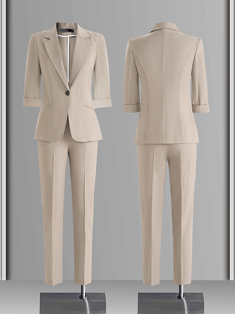 Cross-Border Three-Quarter Sleeve Blazer for Women, New Formal Wear for Interviews, Hotel Workwear, Professional Attire, Business Suit Set
