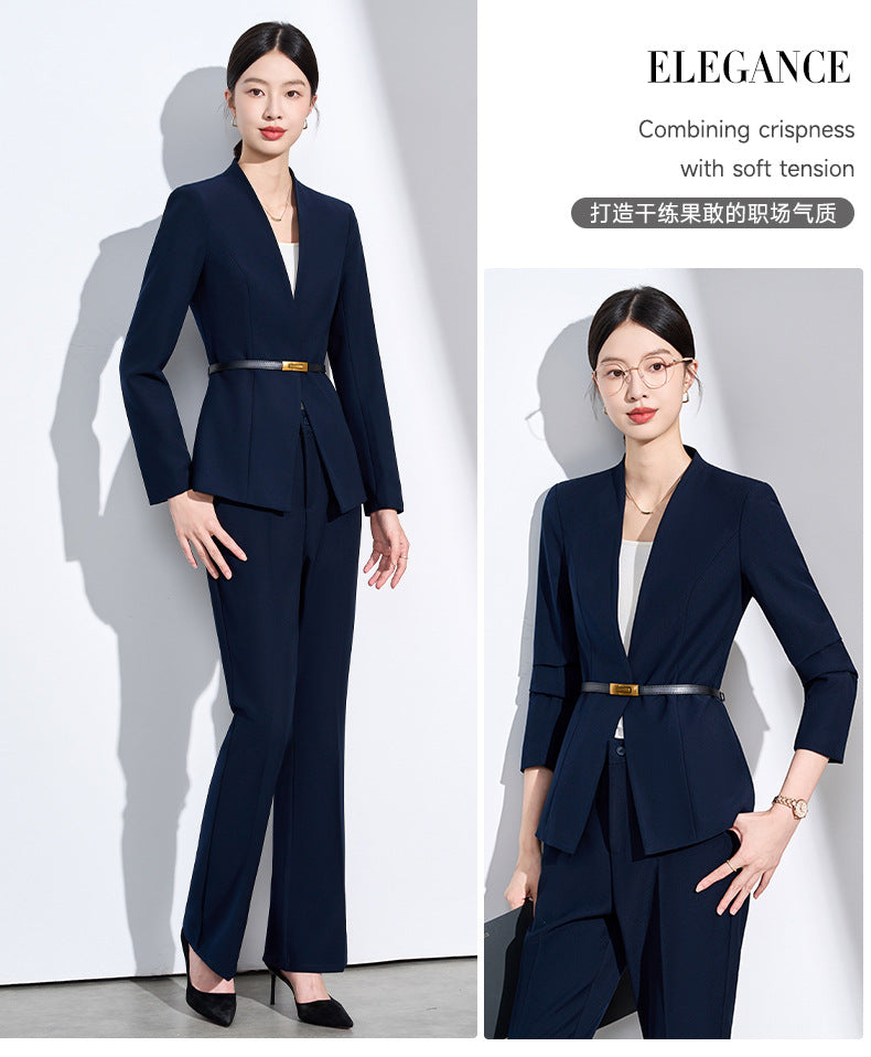 Cross-Border Collarless Blazer for Women, New Spring and Autumn Style, Elegant Waist-Cinching, High-End Professional Office Formal Suit Set