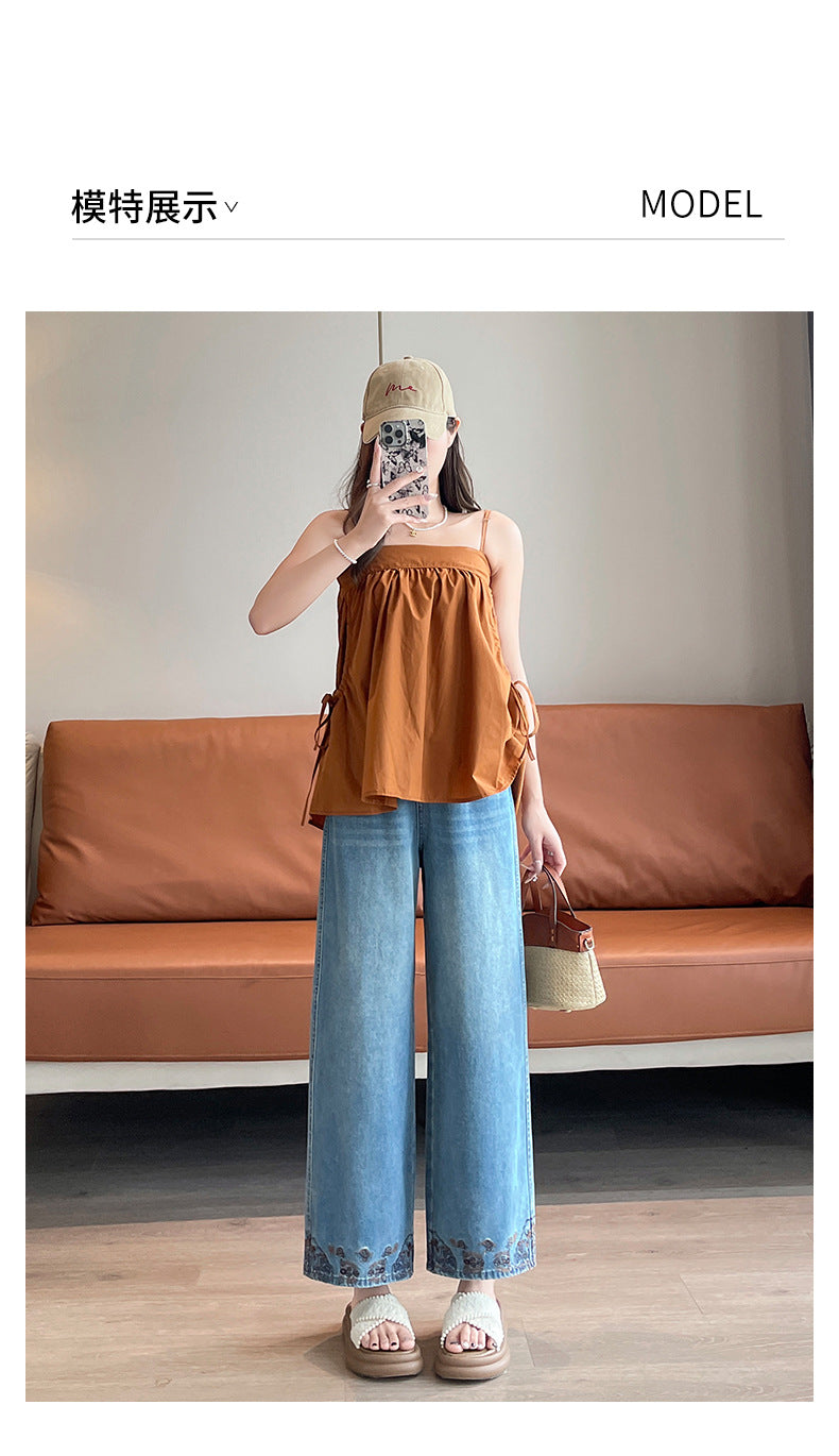 Vintage Embroidered Lace Wide-Leg Jeans for Women 2026 Autumn New Trendy Petite Loose Chinese Style Granny Pants
