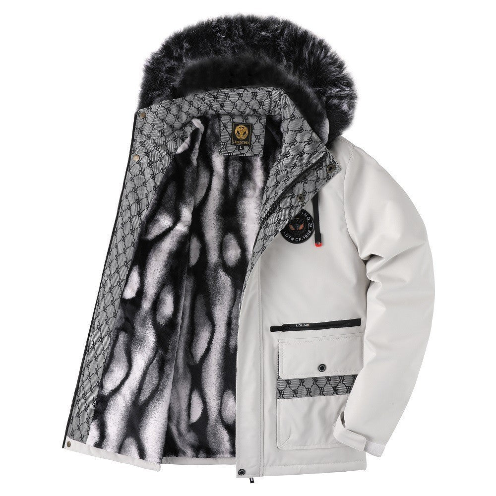 Cross-Border Foreign Trade Winter New Men's Large Fur Collar Plus Velvet Thickened Cotton Coat Jacket Cotton Jacket Father Dad