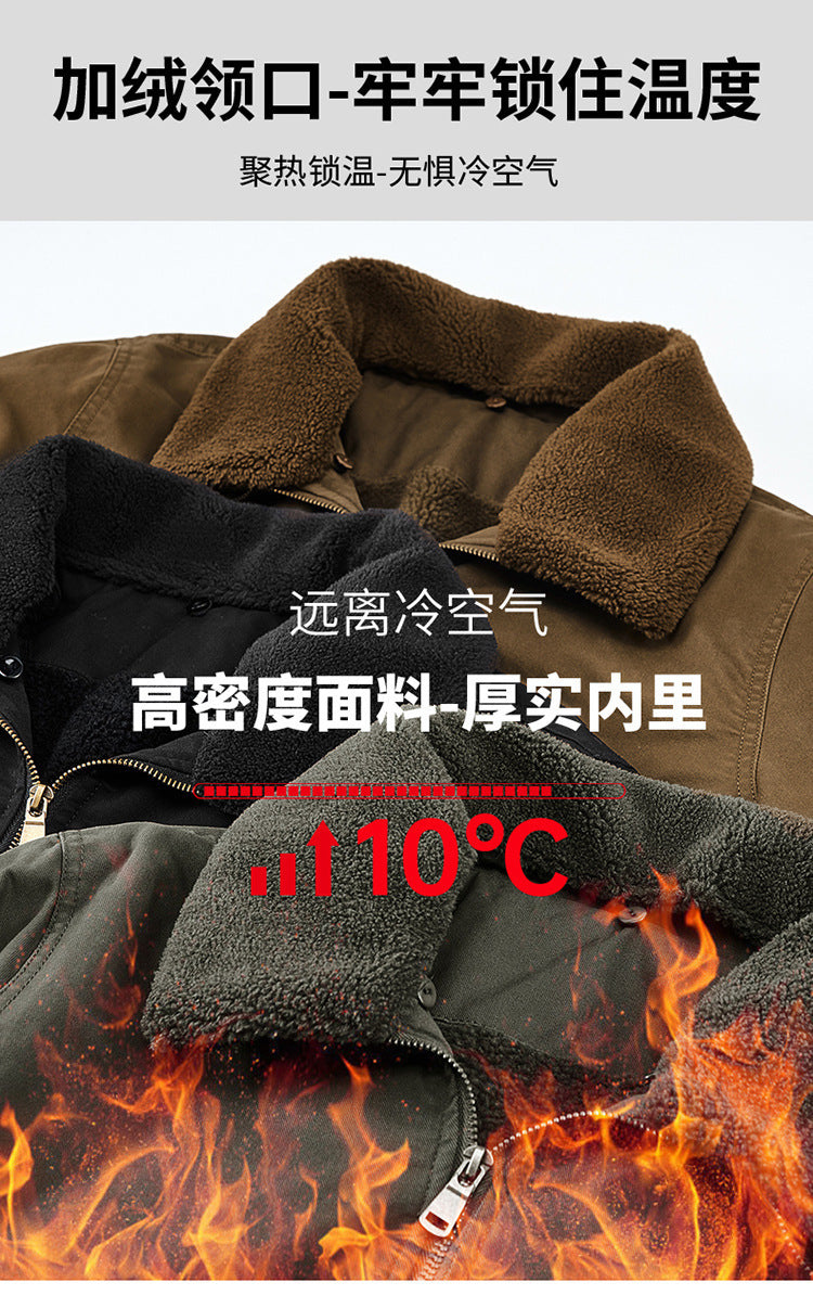 2025 New Winter Men's Workwear Large Size Imitation Wool Velvet Cotton Jacket Men's Warm Cotton Clothing Winter Cotton Clothing 7958