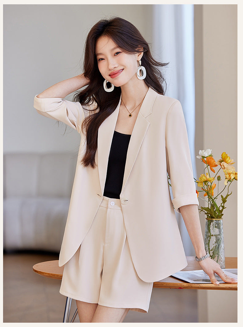 Blue Mid-Sleeve Chiffon Suit Jacket for Women 2025 New Summer Thin Style Fashionable High-End Shorts Suit