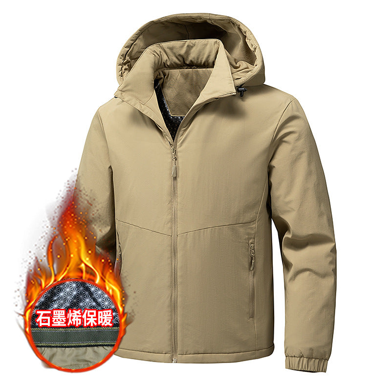 Cross-Border Graphene Cotton Jacket for Men in Autumn and Winter with Detachable Hood, Casual Velvet Thickened Warm Cotton Jacket, Jacket