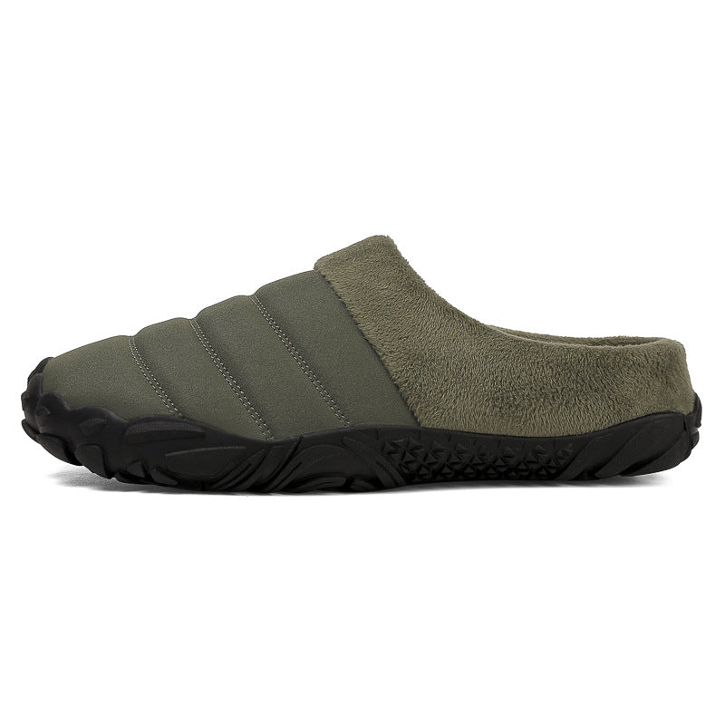 New Cross-border Winter Indoor Five-finger Flat Heel Cotton Slippers plus size fleece-lined Shoes Non-slip Thickened Home Cotton Slippers for Men and Women