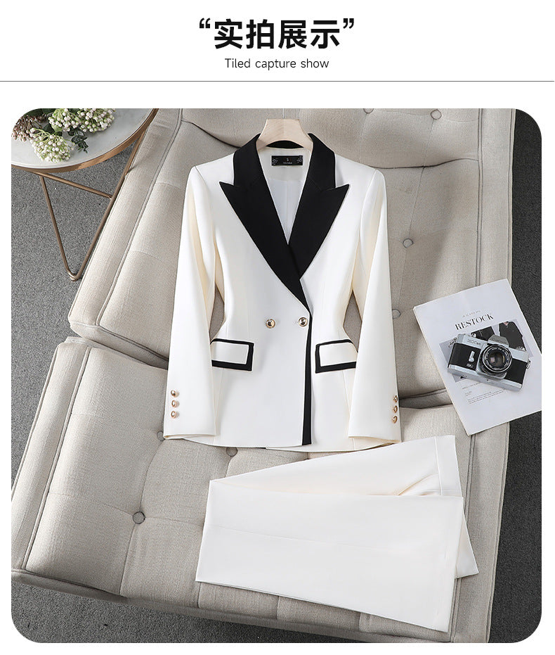 Cross-Border Women's Blazer for Spring and Autumn, New Style with a High-End Feel, Color-Blocking, Fashionable and Elegant, Goddess-Like Host Professional Suit