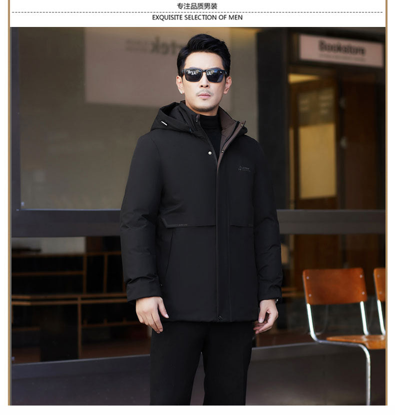 2024 winter new silk cotton-padded jacket casual men's business middle-aged cotton-padded hooded thick warm coat wholesale