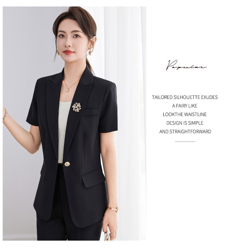 White Short-Sleeved Suit Jacket for Women Summer New Style Petite Professional Elegant Suit Suit Hotel Work Clothes Thin