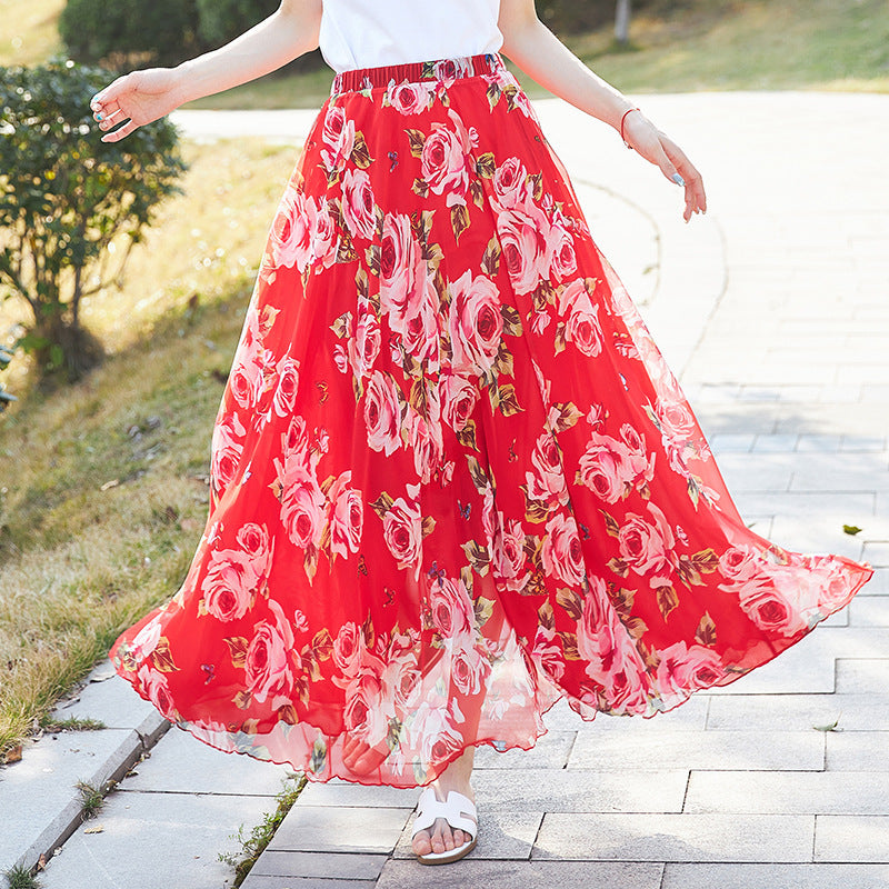 European and American Printed Skirt for Women Amazon 2025 Summer New Casual Seaside Vacation Long Skirt Skirt