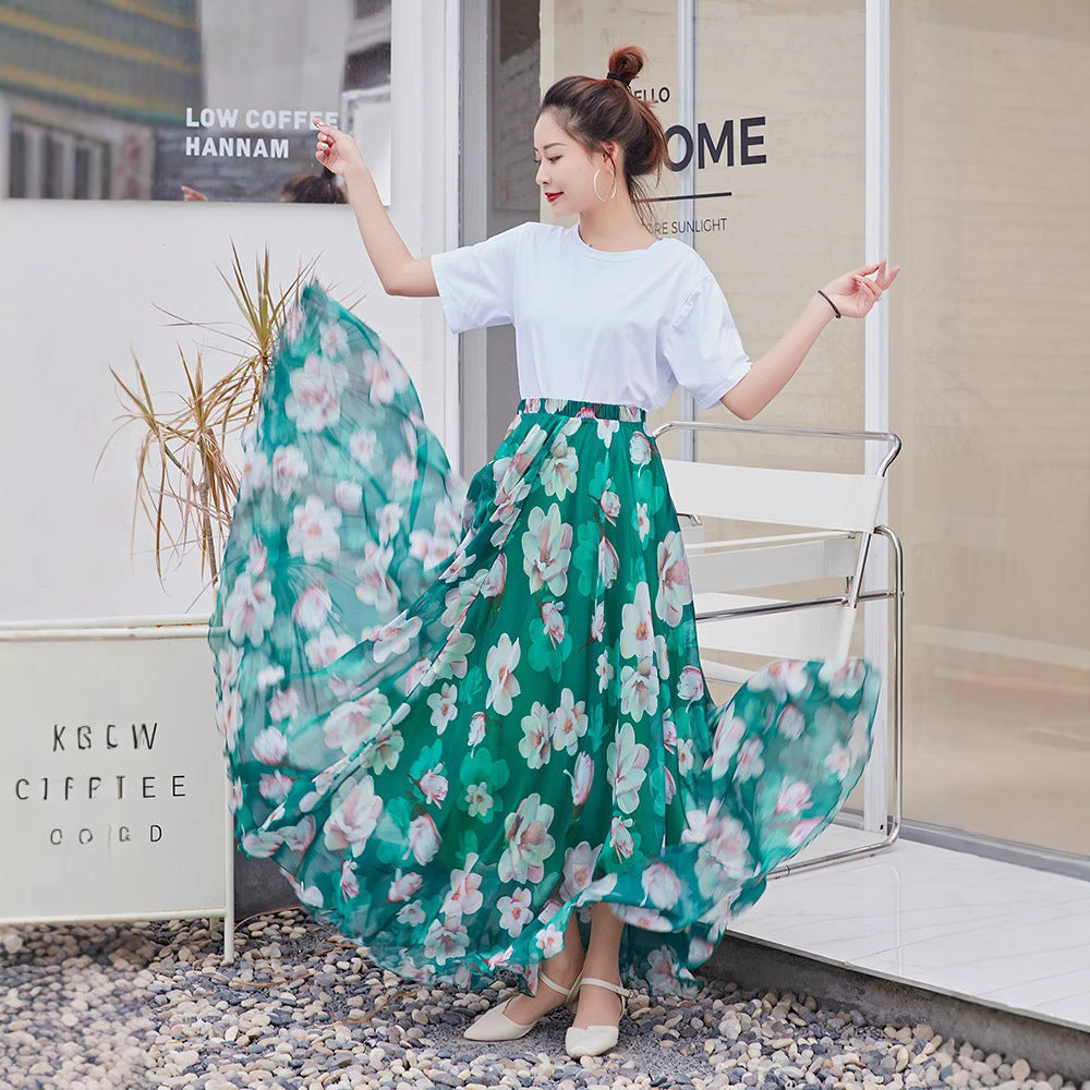 European and American Printed Skirt for Women Amazon 2025 Summer New Casual Seaside Vacation Long Skirt Skirt