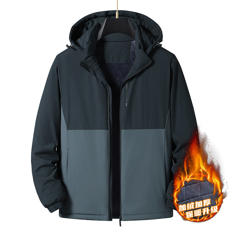 2024 Autumn and Winter New Cross-Border Men's Cotton Jacket Large Size Comfortable Fleece-Lined Warm Coat with Detachable Hood