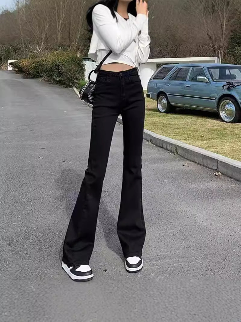Black Stretch Micro-Flared Jeans for Women, Thin Summer 2025 New High-Waisted Slimming Pear-Shaped Body Horse Hoof Pants
