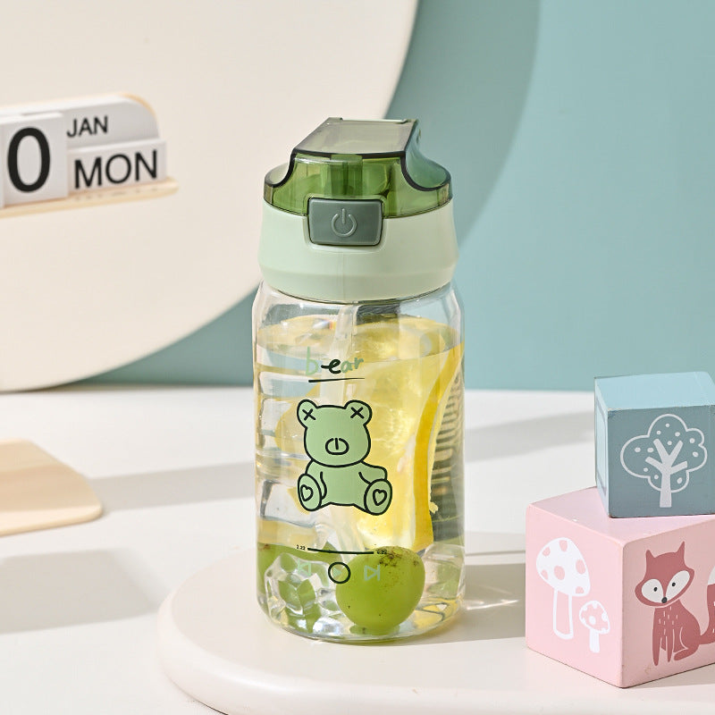 Carefully Selected Popular Straw Cup Cartoon Bear Summer Large Capacity Portable Outing Kettle High-Looking Student Plastic Cup