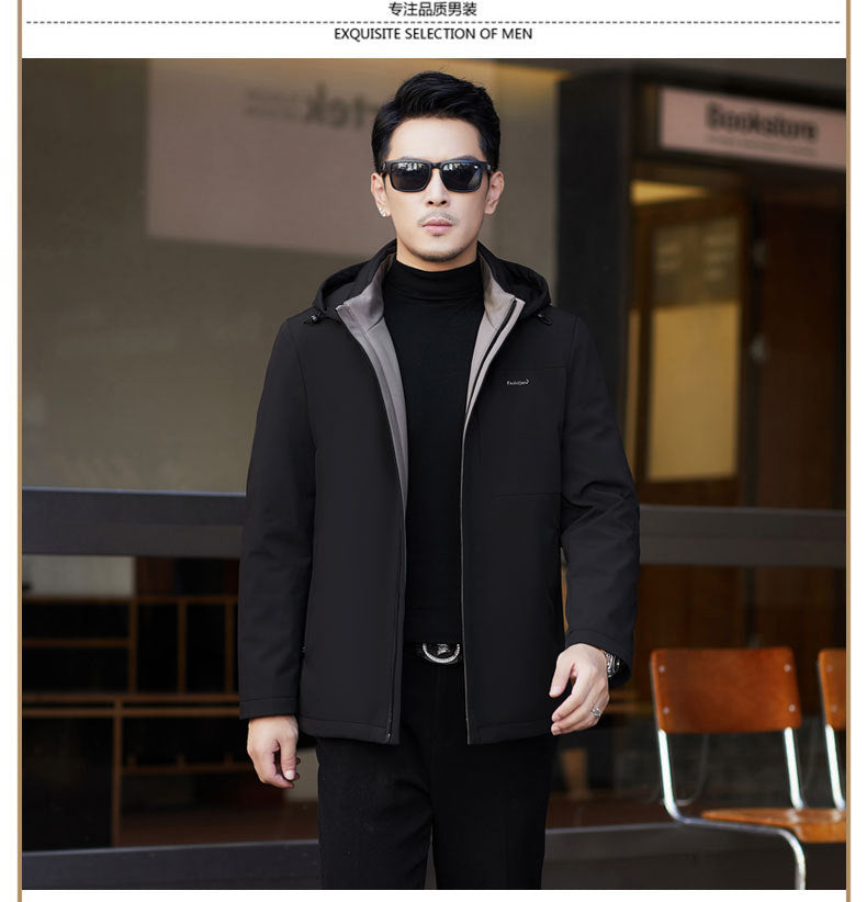 2024 Autumn and Winter Men's Thickened Warm Jacket for Middle-aged and Elderly Dads with Lapel Casual Detachable Liner Cotton-padded Jacket