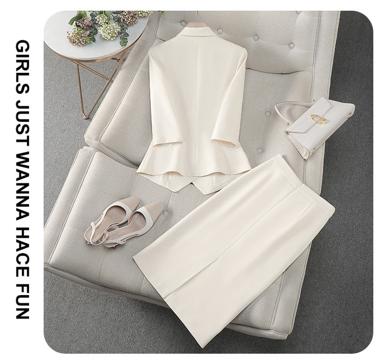 Cross-Border Professional Attire Pink Three-Quarter Sleeve Suit Skirt Women's Spring and Summer New Beauty Salon Work Clothes Over-The-Knee Skirt
