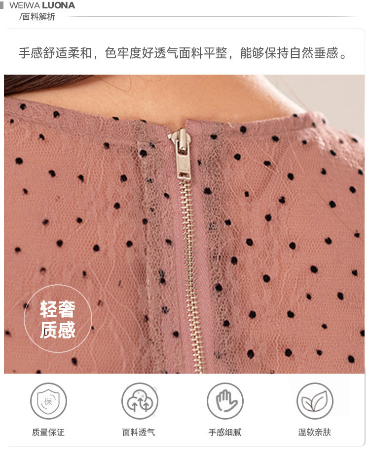 Foreign Trade Women's Clothing 2025 Spring and Summer Round Neck Sexy Polka Dot Mesh Slim Top + High Waist Slim Slit Hip Skirt