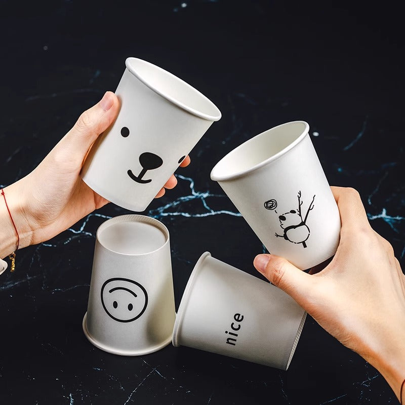 Cartoon Paper Cup Disposable Thickeneded Food Grade Household Hot and Cold Drink Coffee Cup Commercial Wholesale Hospitality Tea Cup