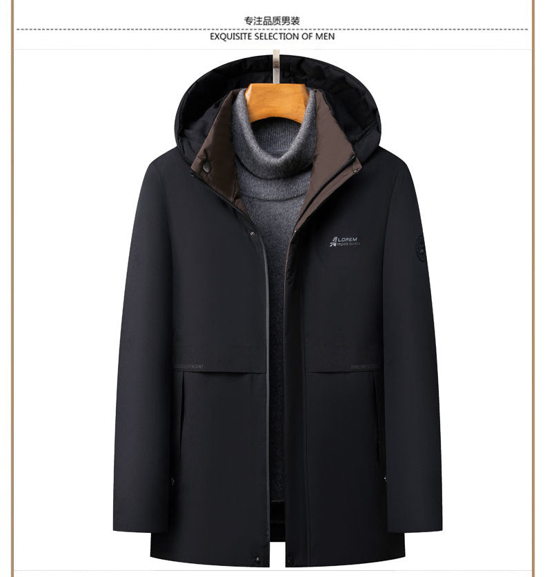 2024 winter new silk cotton-padded jacket casual men's business middle-aged cotton-padded hooded thick warm coat wholesale
