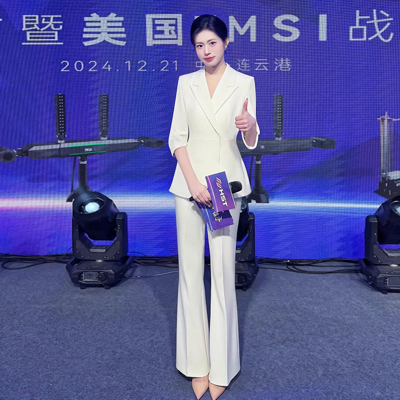 Spring and Summer Fashionable High-End White Three-Quarter Sleeve Suit Suit Host Business Formal Wear Female President Suit Workwear