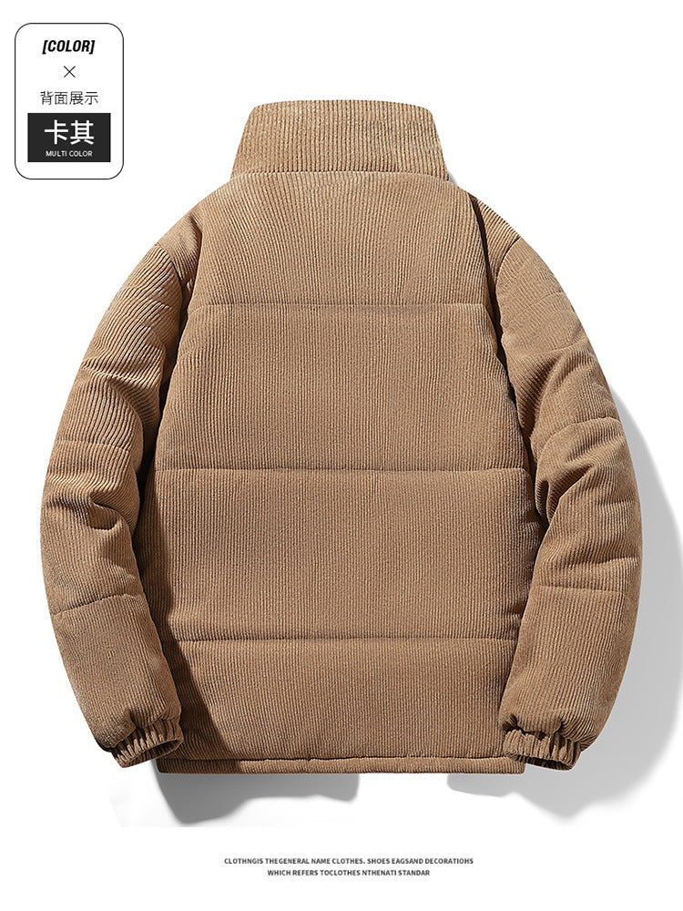 Thickened corduroy cotton-padded jacket for autumn and winter men's warm neck protection stand collar cotton-padded jacket European and American plus size fashionable cotton-padded jacket