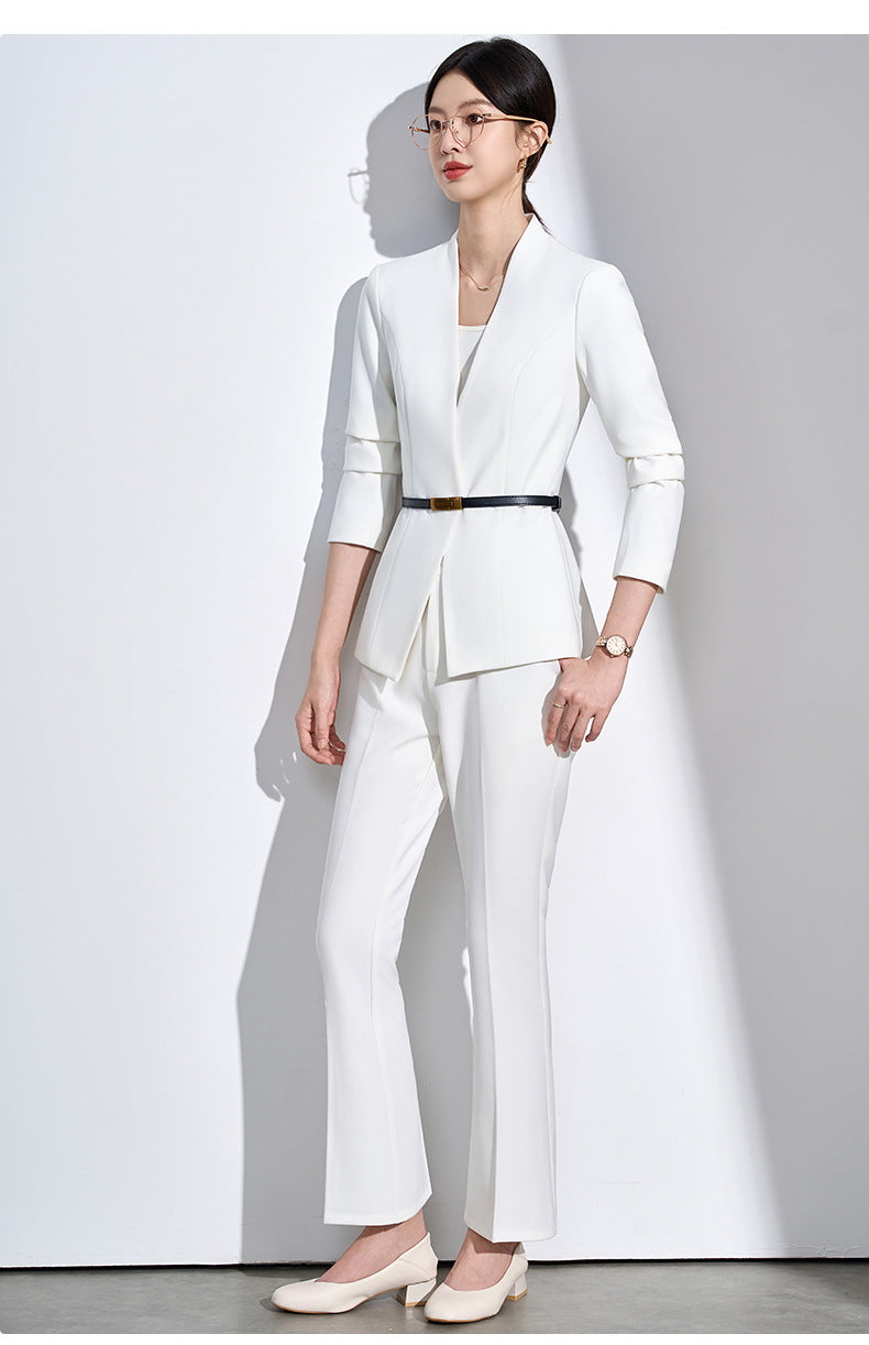 Cross-Border Collarless Blazer for Women, New Spring and Autumn Style, Elegant Waist-Cinching, High-End Professional Office Formal Suit Set