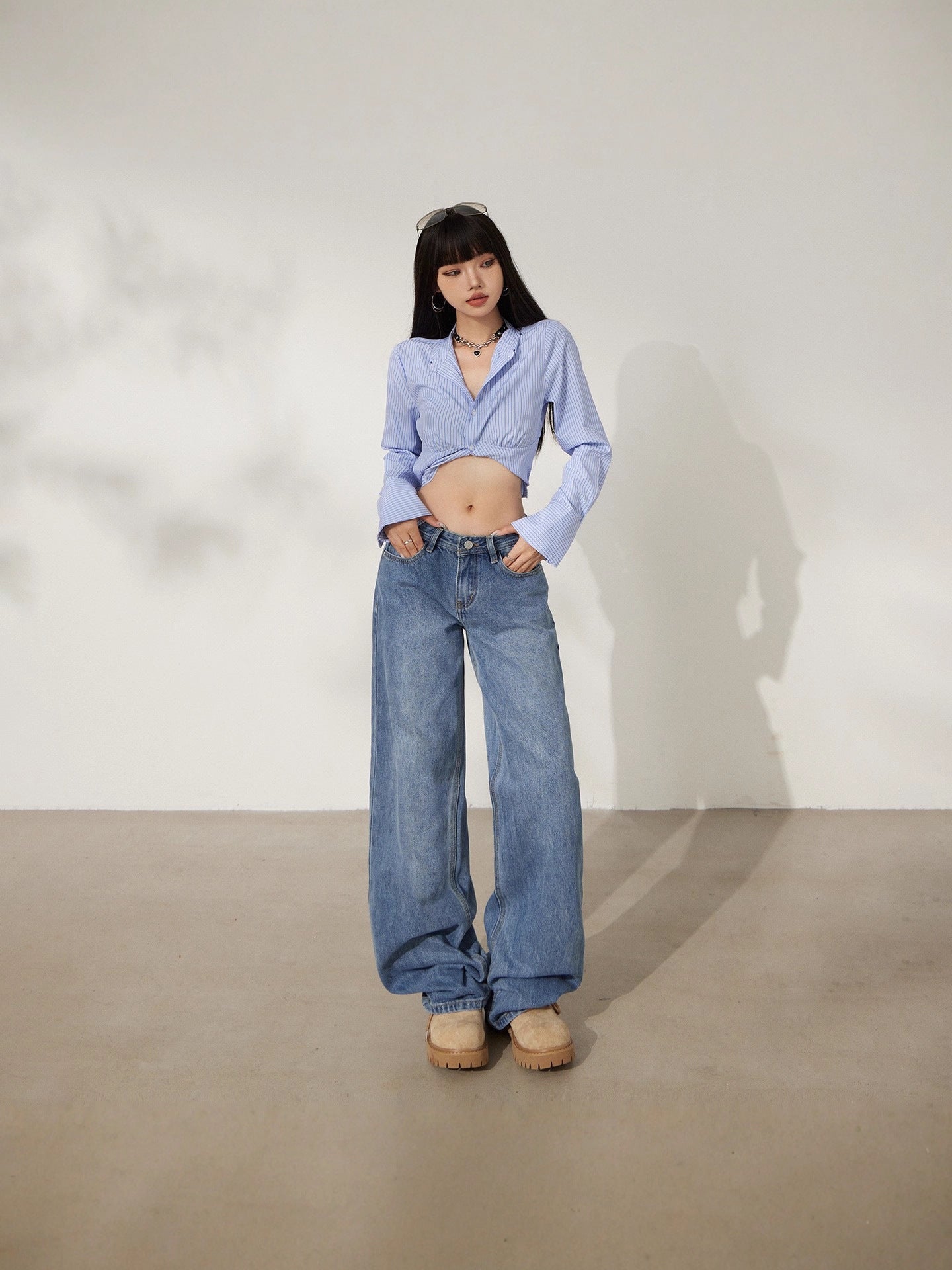 Retro Washed Wide-Leg Jeans for Women, Autumn New Low-Waist Straight Loose Design, Slimming Floor-Length Pants