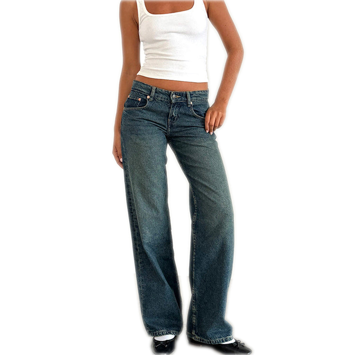 Amazon AliExpress TEMU New Cross-border Special for High Quality European and American Women Straight Tube Micro Horn Denim Pants