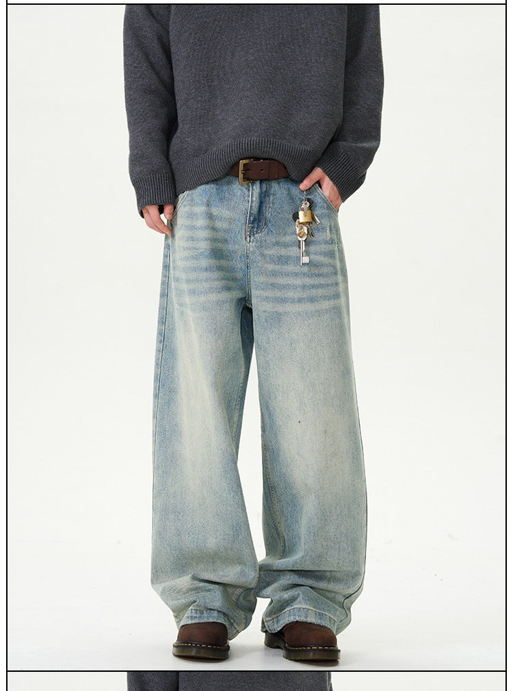 Trendy New American High Street Straight Loose Retro Jeans for Men, Stylish and High-End Street Pants for Couples