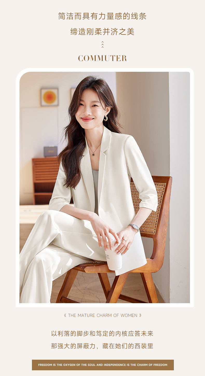 New Chinese-Style Women's Summer Thin Suit for Petite Figures, High-End Professional Attire, Acetate-Like Blazer