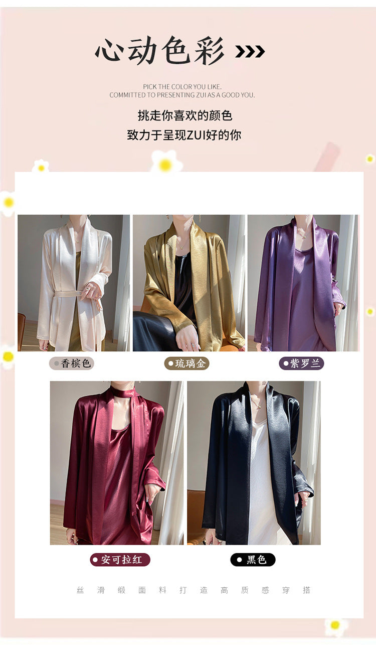 Gilt Satin Fashionable High-end Thin Jacket Spring Summer Autumn Commuter Buckle-free Suit Jacket Women's 2025 New