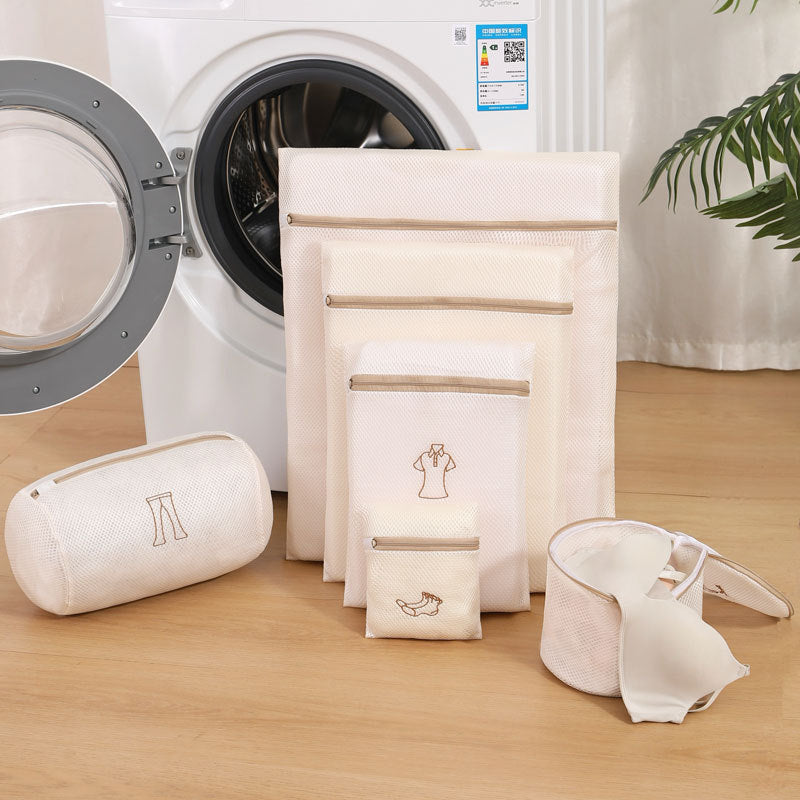 Sandwich Embroidery Laundry Bag Double-Layer Thickened Bra Protective Wash Bag Set Large Mesh Bag for Washing Machine