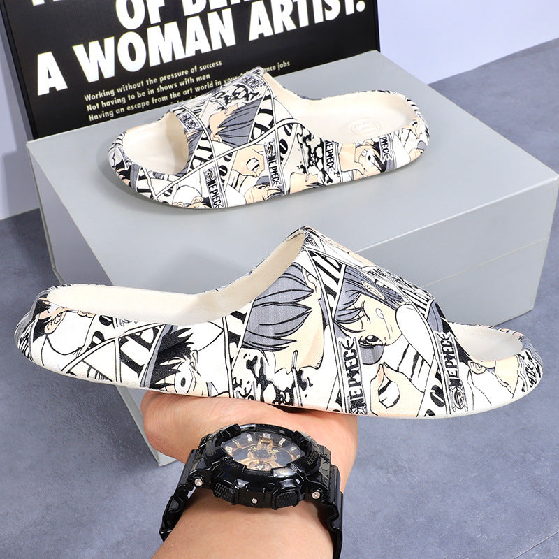 2025 New Style Slippers Men's Sporty Style Summer Odor-proof Non-slip Casual Flame Trendy Couple's Home Slippers