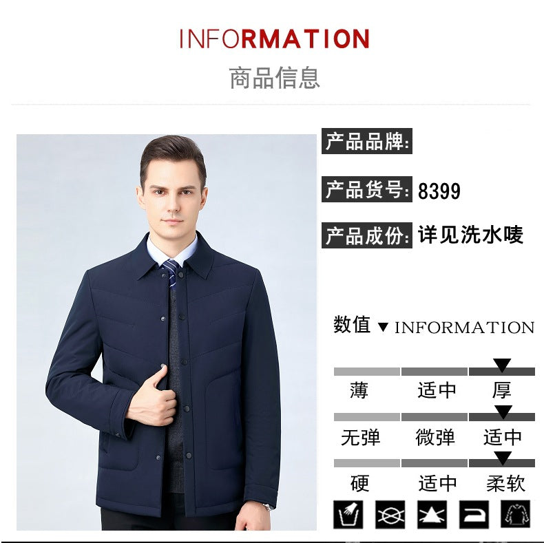 2025 Winter Mulberry Silk Men's Cotton Jacket with Turn-Down Collar, Quilted Middle-Aged Business Casual Cotton Coat for Dad